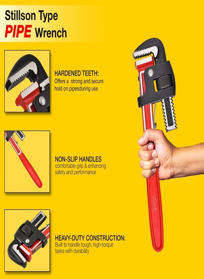 Link Prabal Stillson Type Pipe Wrench 18-Inch with Induction Hardened Teeth and Dip Painted Handle - 450 mm Ideal for || Construction || Heavy-Duty Applications for Industrial & Professional Use - Image 2